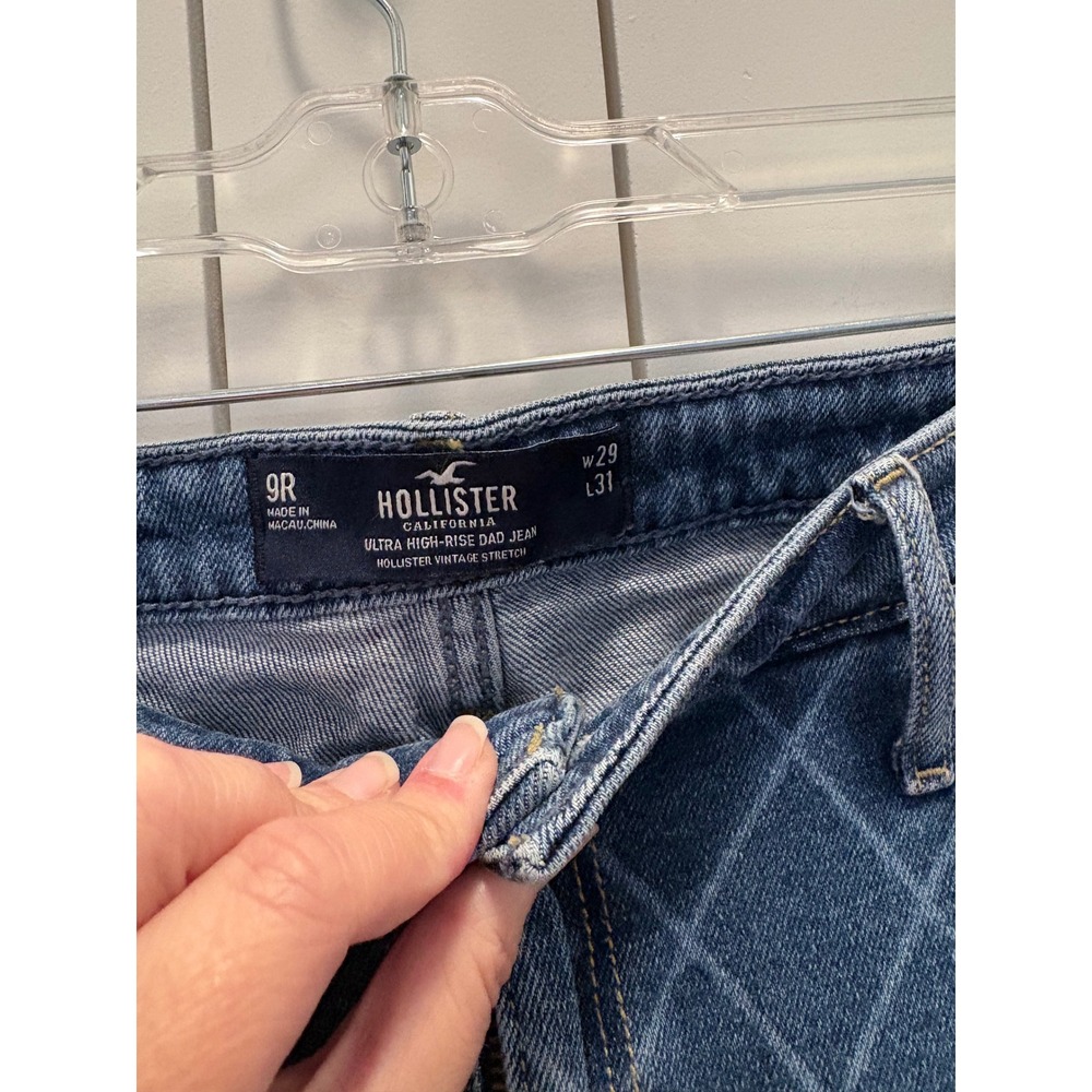 Hollister Dad Jeans Womens 9R Blue Excellent Diamond Pattern Y2K Streetwear - Picture 2 of 3